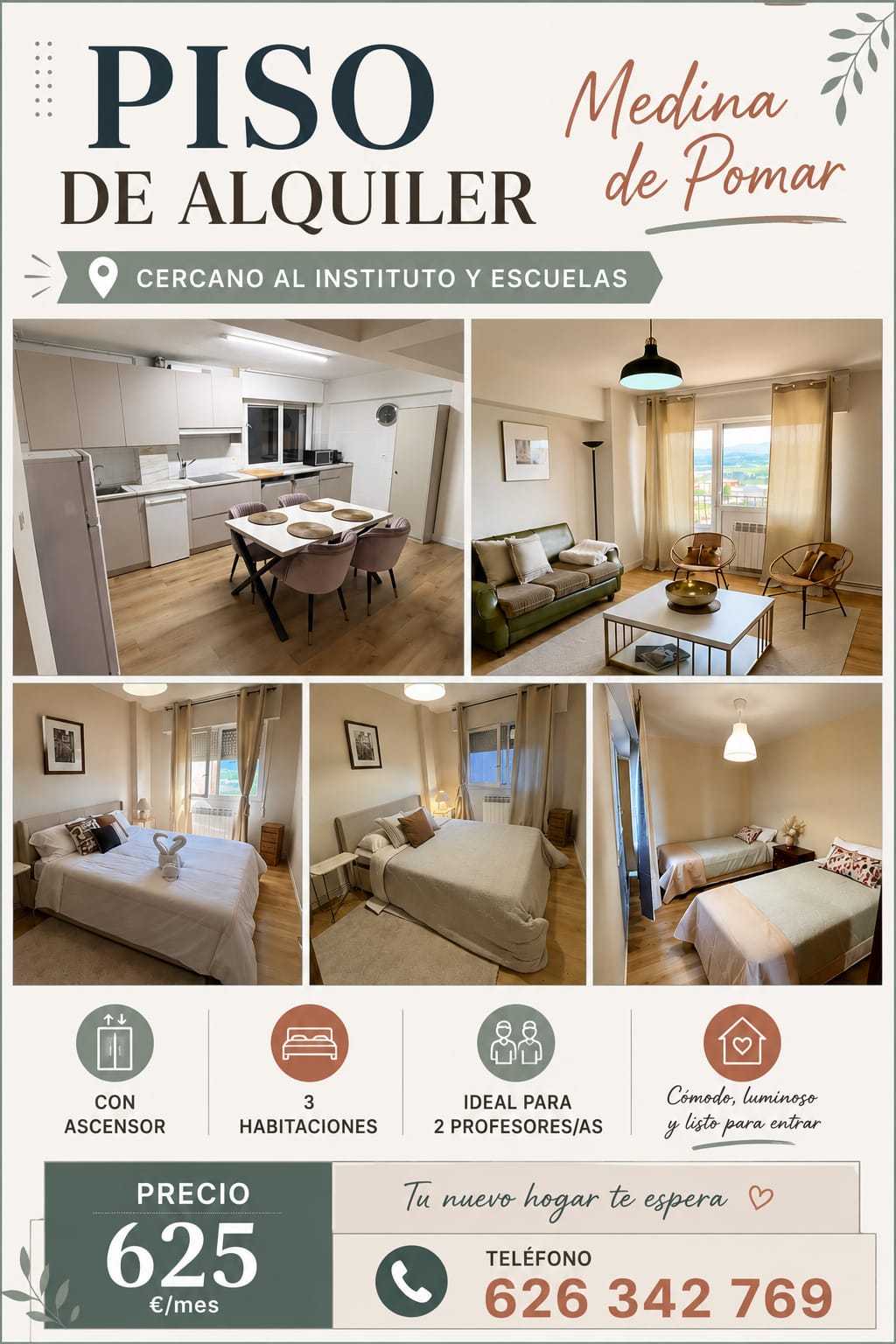 Precioso piso de 3 habitaciones con terraza con vistas y ascensor. Cerca de colegios. Ideal profesores/as.